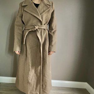 NWOT Calvin Klein Wool(63%) Long Fitted Notch Collar Hidden Closure Belt Coat 14